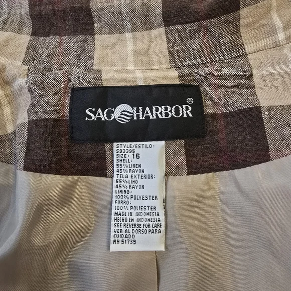 Linen Blend Plaid Women's Sag Harbor Blazer Jacket Fall Office Size 16 - Picture 2 of 5